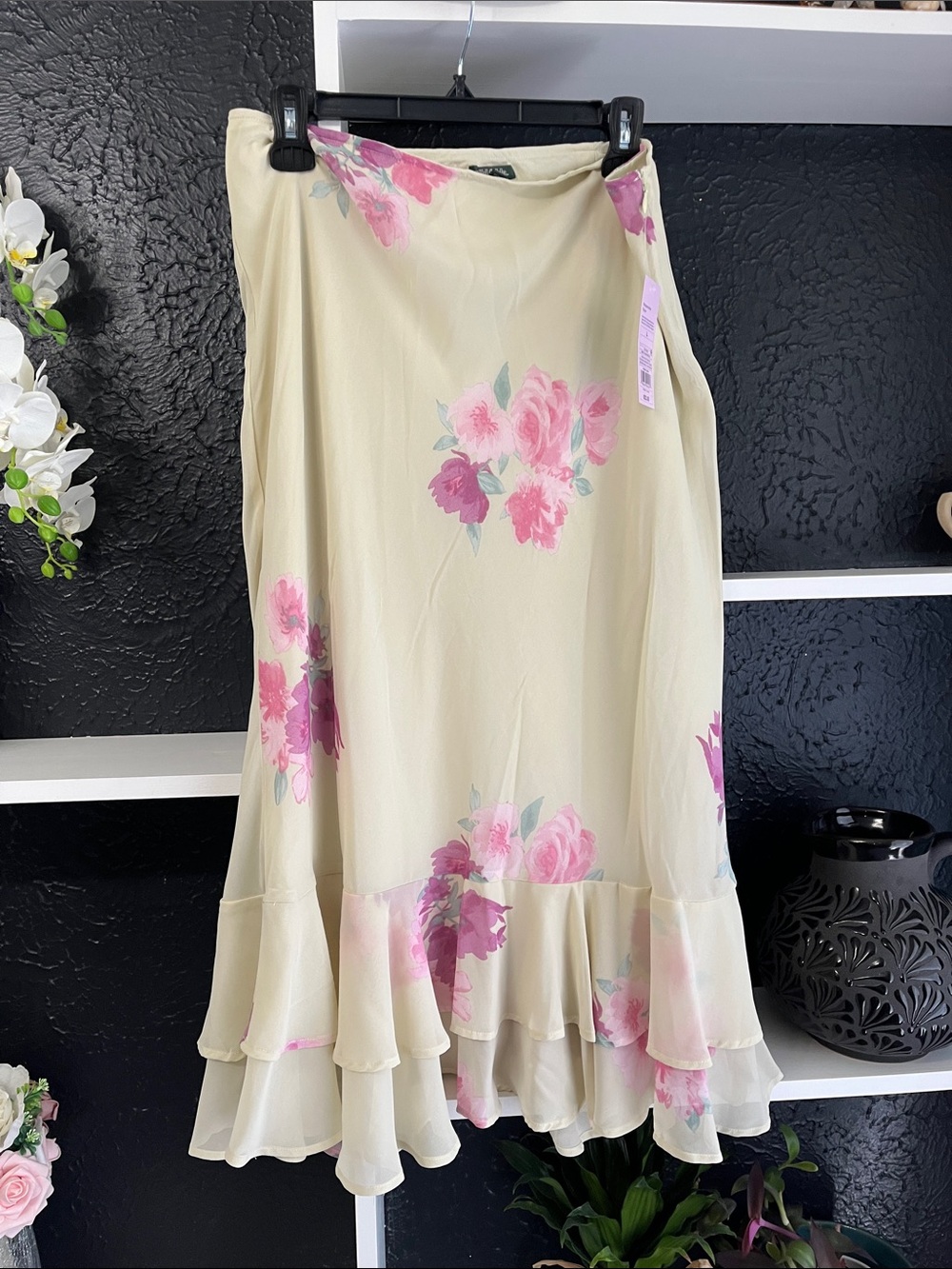 wild fable Cream Midi Skirt with Pink Floral Print